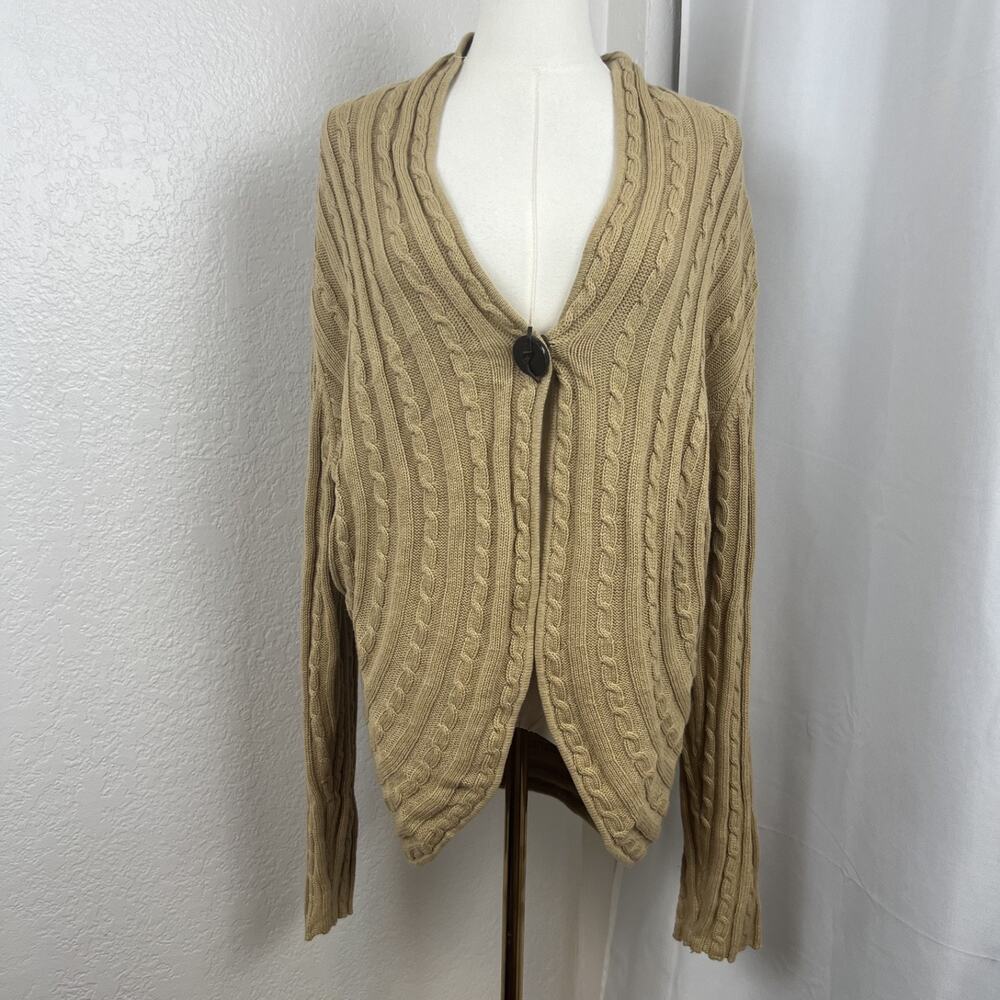 Charter Club Sweater Womens XL Tan Cable Knit Cardigan‎ Old Money Preppy Classic